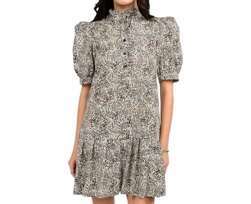 NEW UNCLE FRANK the autumn whisper puff sleeve mini dress in leopard print